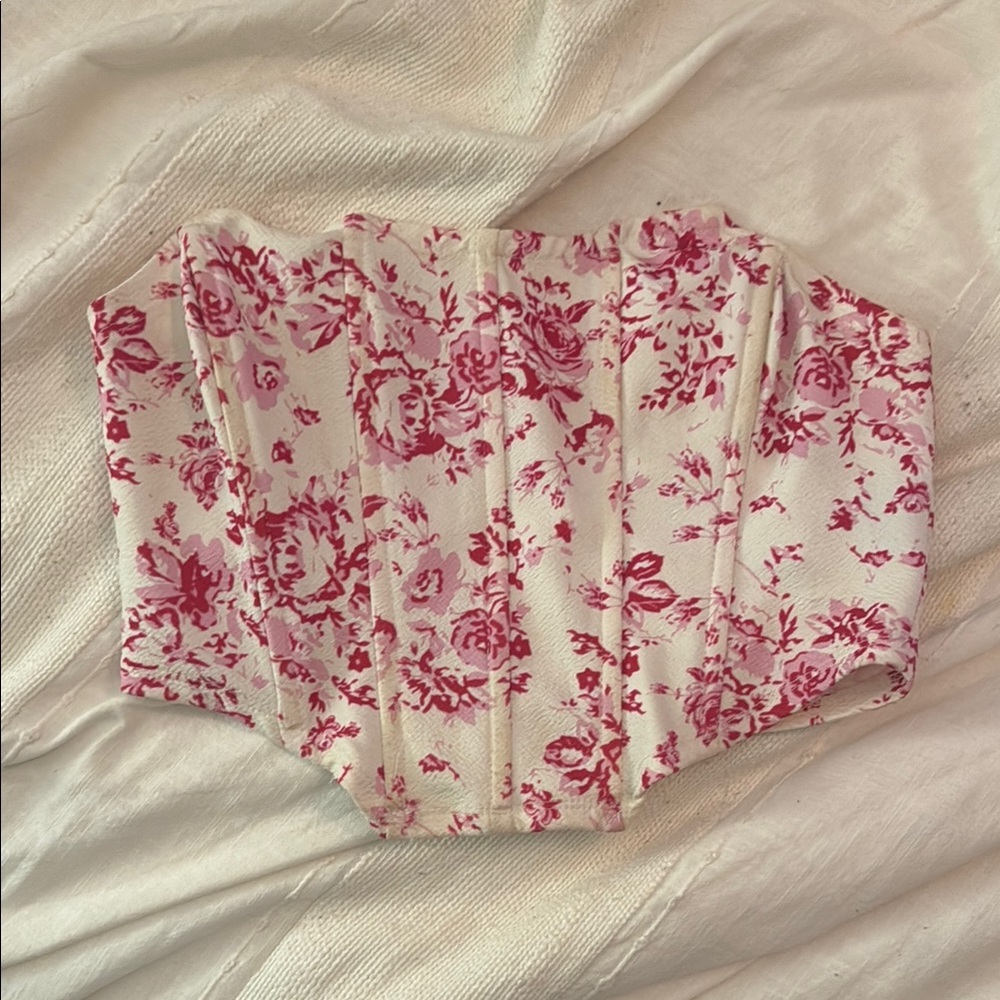 Floral Pink Women's Crop Top Corset